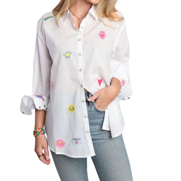 Romi Basha Embroidered White Peony Shirt - Picture 1 of 5